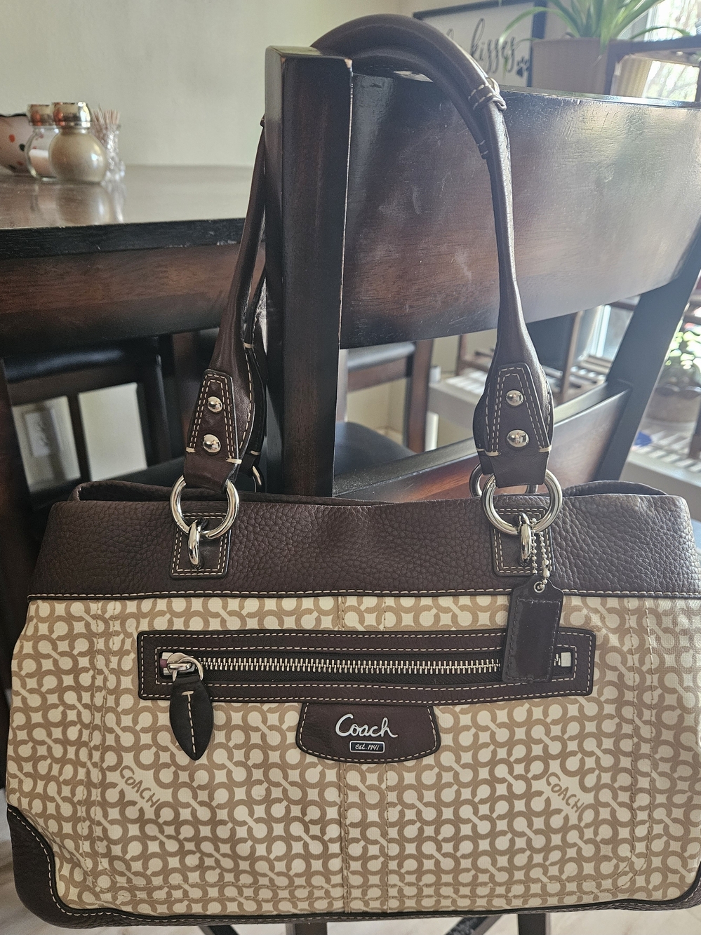 Coach Penelope Op Art Brown Signature Canvas Tote Bag And Matching Wallet